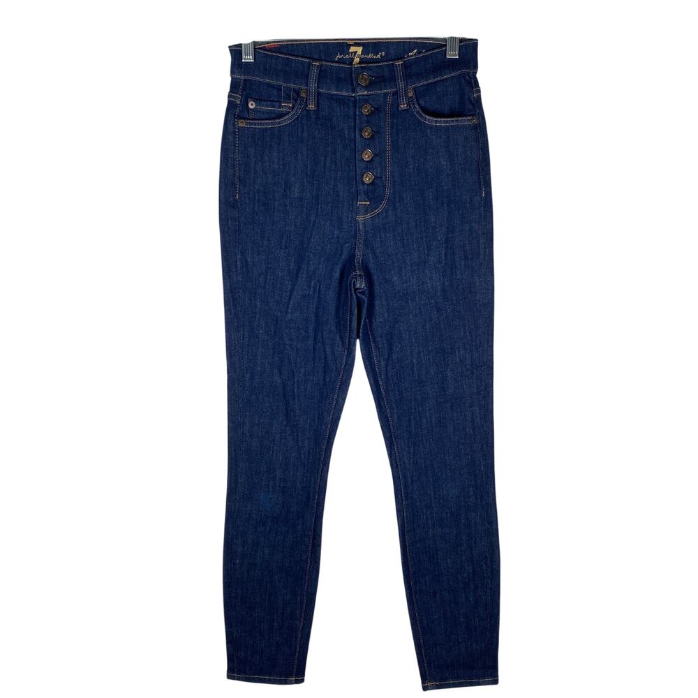 7 For All Mankind Aubrey Button Fly Skinny Jeans Womens 24 Dark Wash Stretch Y2K